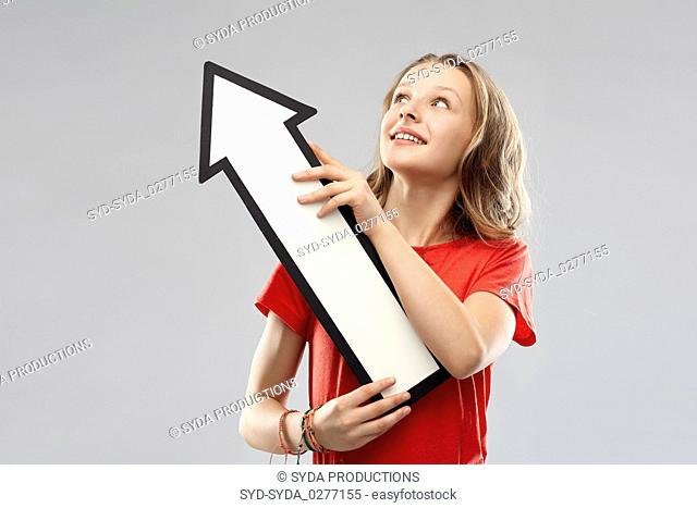 teenage girl with arrow shows north west direction