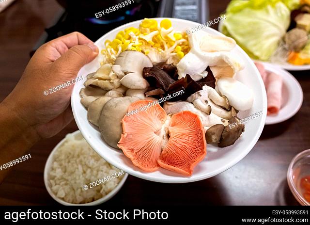 colorful mushrooms on a dish at restaurant in Puli, Nantou, Taiwan