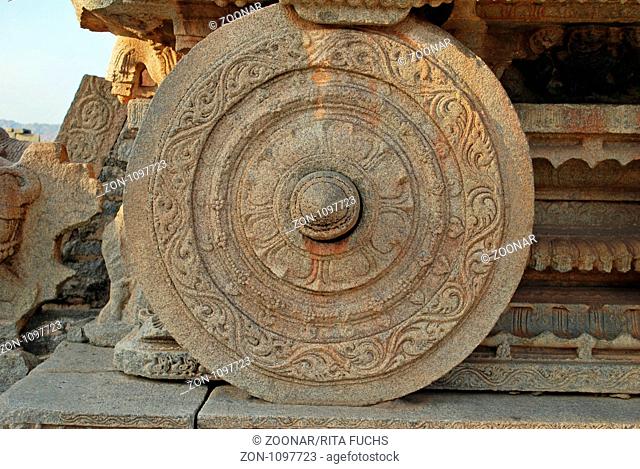Stone-carved chariot on the ground of the Vijaya Vittala Temple in Hampi, Karnataka