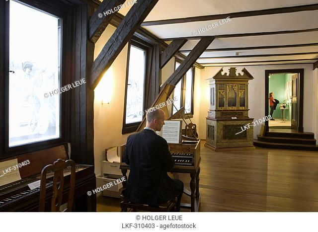 Music presentation in Instrument Hall of Bachhaus Museum, birthplace of Johann Sebastian Bach, Eisenach, Thuringia, Germany, Europe