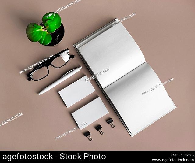 Blank corporate identity. Stationery template. Branding mockup. Top view. Flat lay