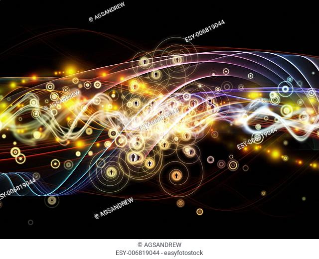 Background design of lights, human icons and fractal design elements on the subject of networks, technology and motion