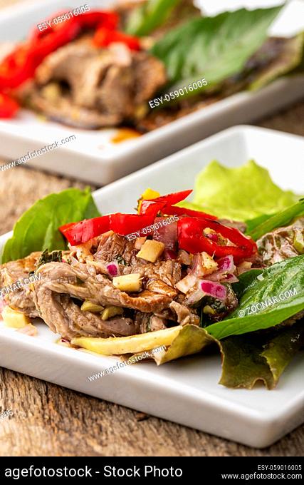meat salad with chili from thailand