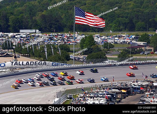 The NASCAR Xfinity Series races in the pack during the Spark Energy 300 at Talladega Superspeedway in Talladega, Alabama