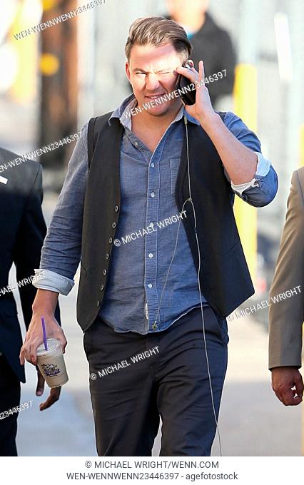 Channing Tatum seen arriving at ABC studios whilst talking on the phone for Jimmy Kimmel Live Featuring: Channing Tatum Where: Los Angeles, California