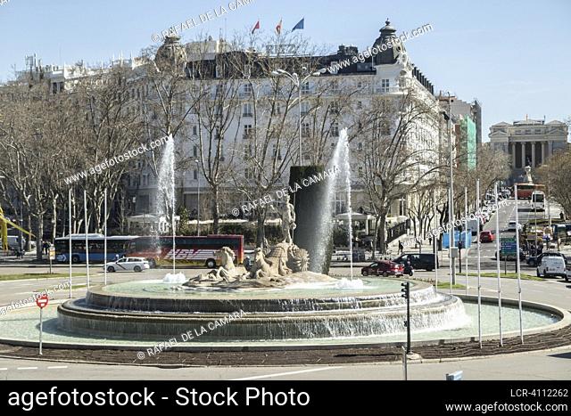 THE FOUNTAIN OF NEPTUNE IS A NEOCLASSICAL STYLE FOUNTAIN SITUATED IN THE CENTER OF THE GLORIETA DE NEPTUNO AND INSIDE THE CANOVAS DEL CASTILLO SQUARE, MADRID