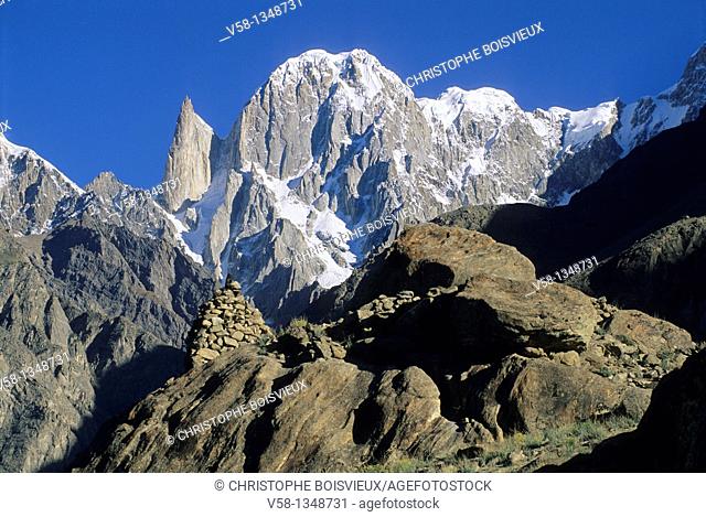 Pakistan, Hunza valley, Karimabad surroundings, Ultar peak 7388m and glaciar