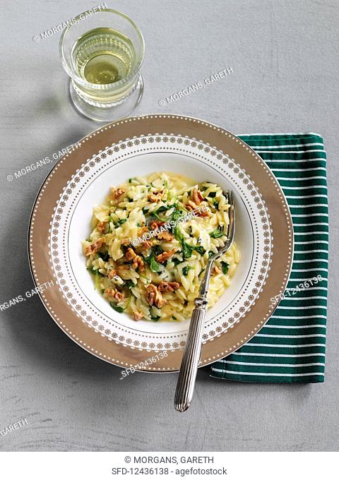 Orzo with watercress and nuts
