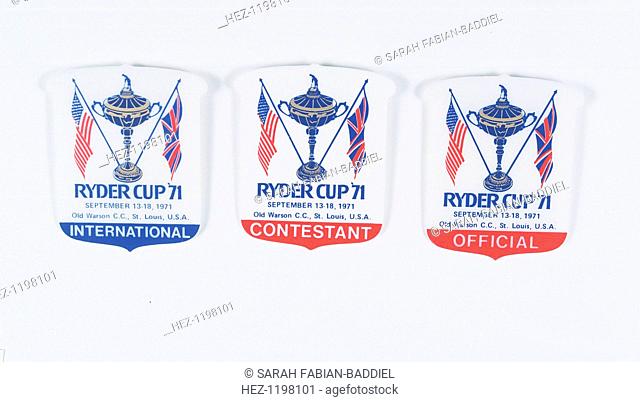 Ryder Cup badges, 1971. Bakelite badges issued to everyone at the tournament at the Old Warson Country Club, St Louis
