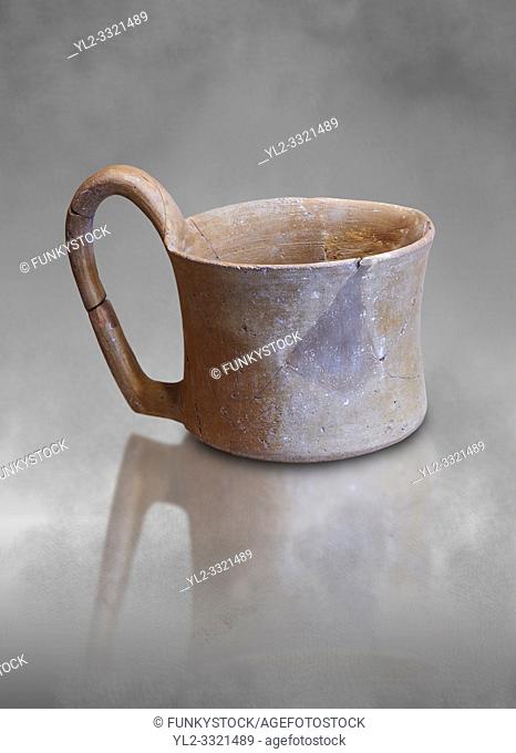 Hittite terra cotta big handled tankard mug. Hittite Empire, Alaca Hoyuk, 1450 - 1200 BC. Alaca Hoyuk. Çorum Archaeological Museum, Corum, Turkey