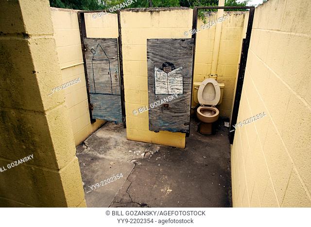 Old restroom area in disrepair - Camp Lula Sams - Brownsville, Texas USA