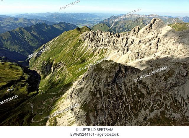 Maedelegabel mountain and surrounding mountains, view to southwest, Germany, Bavaria, Allgaeuer Alpen