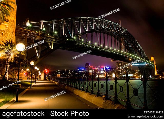 Sydney Harbour Bridge at dusk in Sydney, Australia