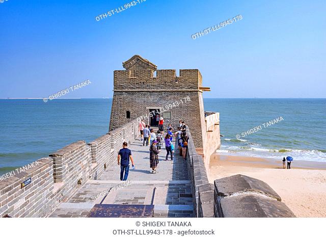 Old dragon head(Laolongtou) east end of Geat wall, built in 1381 and was an important line of defense, Bohai sea, Shanhaiguan, Qinhuangdao, Hebei Province