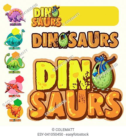 Different designs with many dinosaurs illustration