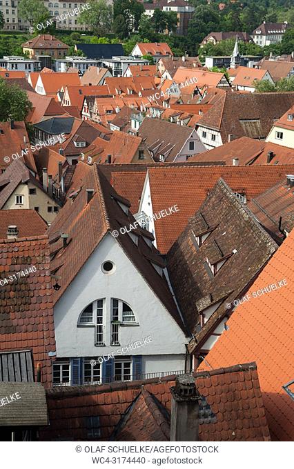 05. 06. 2017, Tuebingen, Baden-Wuerttemberg, Germany, Europe - An elevated city view of the roofscape of Tuebingen's old town