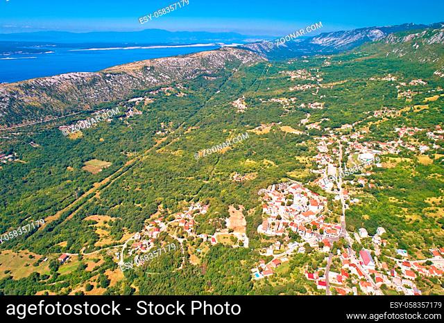 Vinodol valley and town of Bribir aerial view, Kvarner region of Croatia