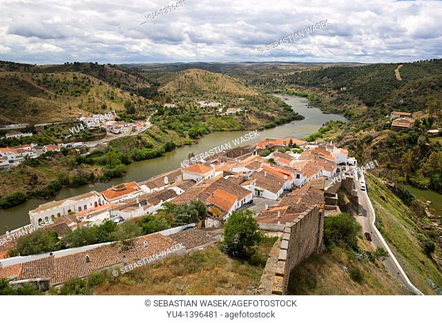 Mertola, view of city walls and River Guadian The Alentejo District Portugal Europe