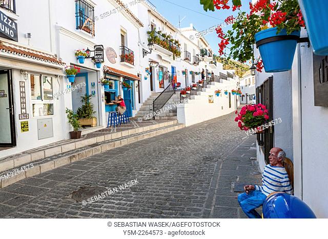 Street in the white hill village of Mijas, Costa del Sol, Andalusia, Spain, Europe