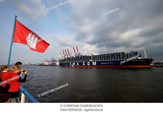 Container ship 'CMA CGM Alexander von Humboldt' lies at the container terminal Burchardkai in Hamburg, Germany, 30 May 2013