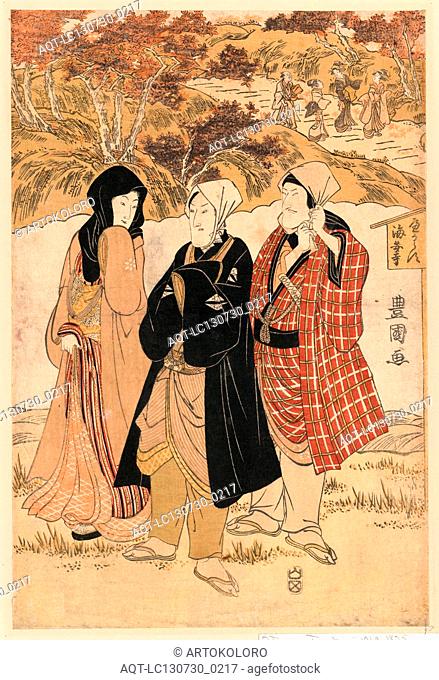 San yakusha kaian-ji no momijigari, Three actors gathering maple leaves at Kaian Temple., Utagawa, Toyokuni, 1769-1825, artist, [between 1804 and 1818]