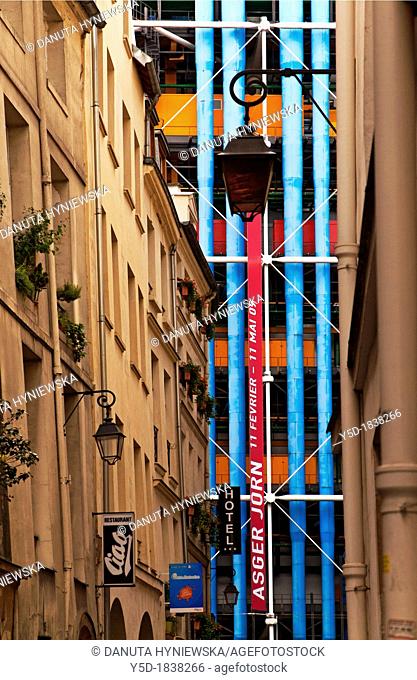 view for Georges Pompidou Centre from side street, Paris, France