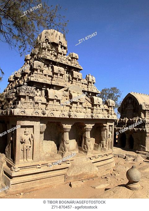 India, Tamil Nadu, Mamallapuram, Mahabalipuram, Five Rathas, rock temples