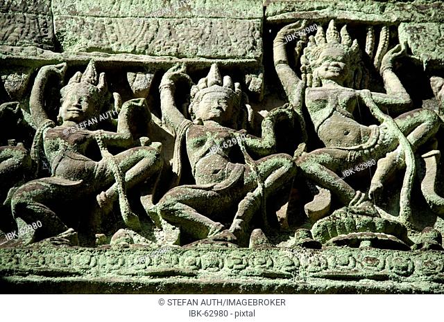 Fine reliefs of Apsera temple dancers Preah Khan Angkor Siem Reap Cambodia