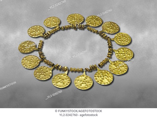 Bronze Age Hattian gold necklace from Grave E, possibly a Bronze Age Royal grave (2500 BC to 2250 BC) - Alacahoyuk - Museum of Anatolian Civilisations, Ankara