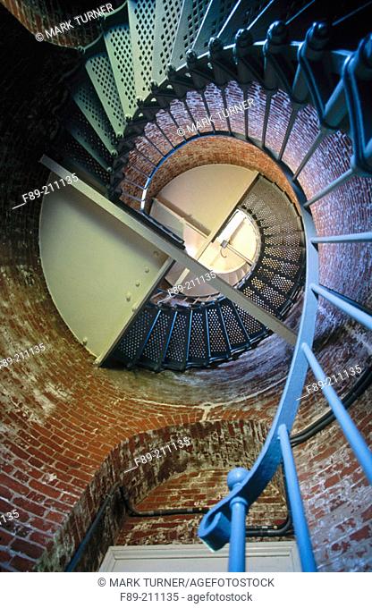 Lighthouse spiral staircase detail from below. Cape Blanco, Oregon. USA