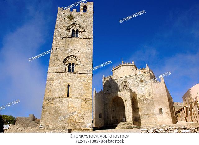 Torre de Re Frederico 2nd, Érice Duomo Erice cathedral, Sicily stock photos