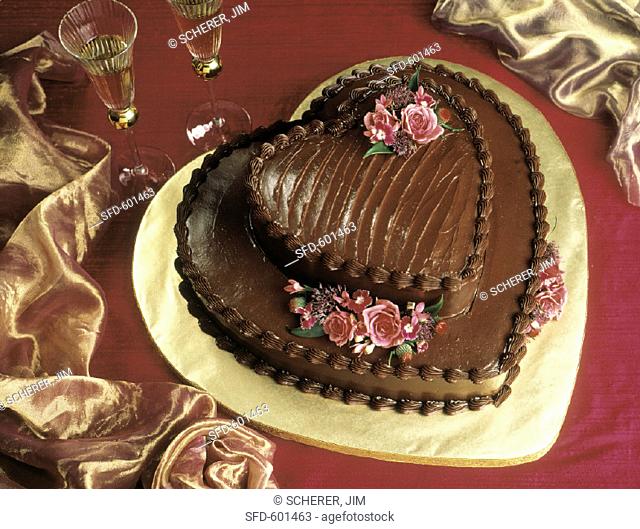 Two-tiered Heart-shaped Chocolate Cake