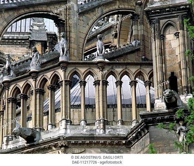 Flying buttresses and architectural elements, Cathedral of Notre-Dame (13th century) (Unesco World Heritage List, 1991), Reims, Champagne-Ardenne, France