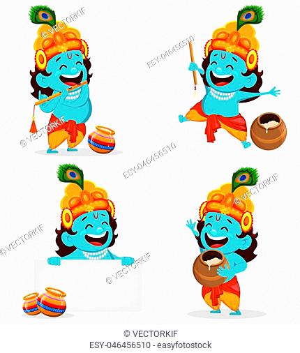 Cartoon krishna with a flute Stock Photos and Images | agefotostock