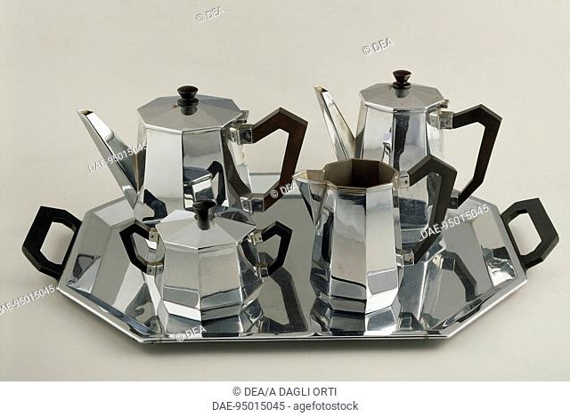 Silversmith's Art, Italy 20th century. Silver tea and coffee-service. Alessi manufacturing, 1935-37.  Crusinallo, Archivio Storico Alessi