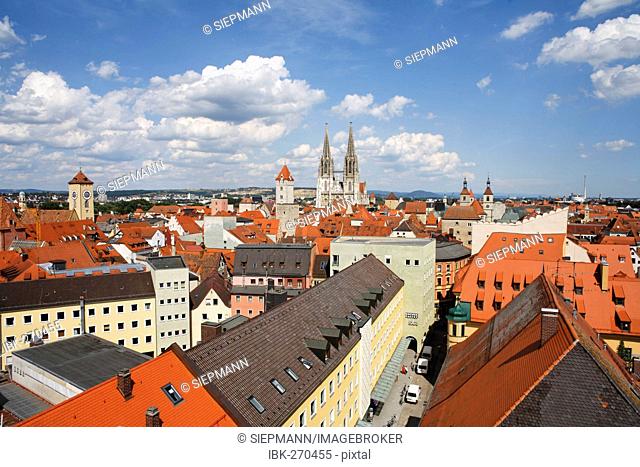 View from the tower of Holy Trinity church, Regensburg, Upper Palatinate, Bavaria, Germany