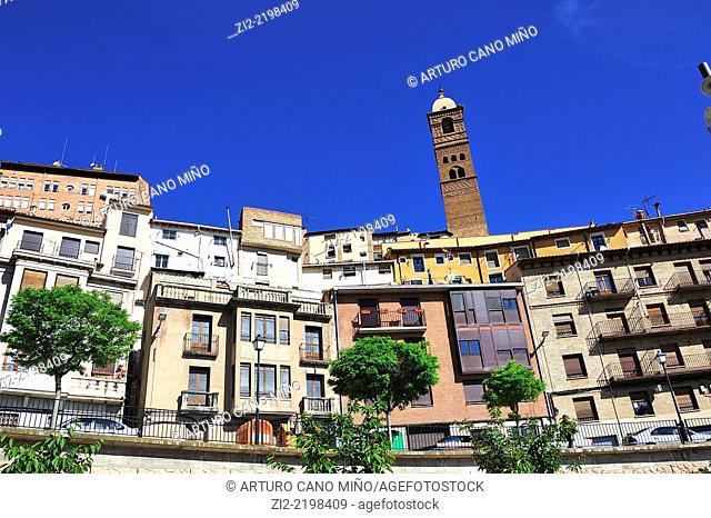 View with tower of Saint Mary Magdalene, Tarazona, Zaragoza province, Spain
