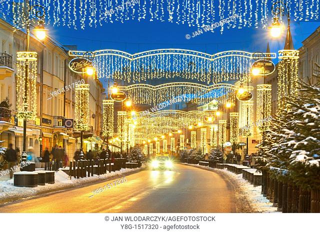 Warsaw, street decorations in Christmas time, Poland, Europe