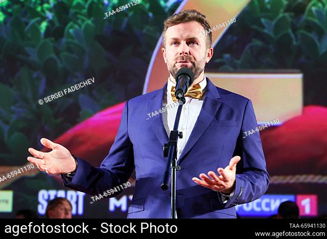 RUSSIA, MOSCOW - DECEMBER 20, 2023: Film director Klim Shipenko speaks during the premiere of his comedy Kholop 2 [Son of a Rich 2] at the Karo 11 Oktyabr...