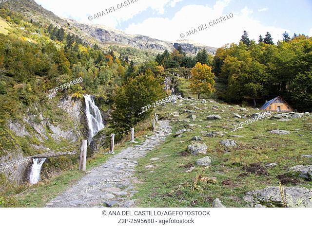 Sauth deth Pish, famous waterfall in valle de Aran, Catalonia, Lleida, Spain
