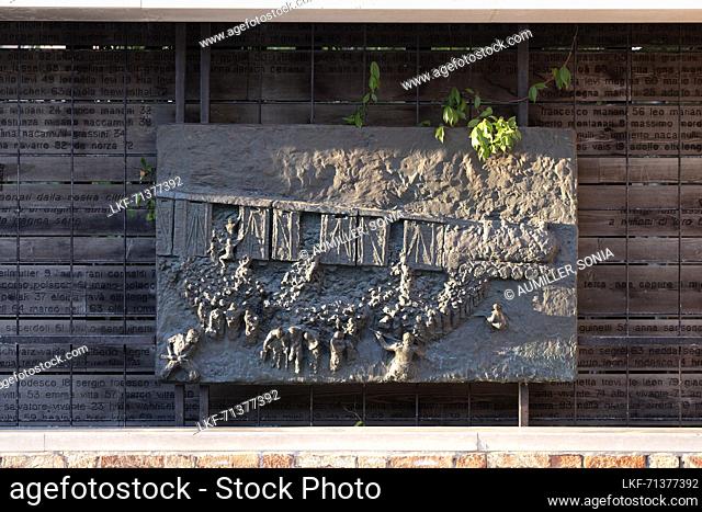 View of the Holocaust memorial a wall in Campo de Ghetto Novo in sestiere Cannaregio, Venice, Veneto, Italy, Europe