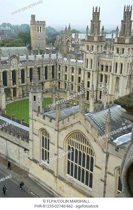 View of spires and colleges, St Mary's Church, Oxford University, Oxford, Oxfordshire, England, june