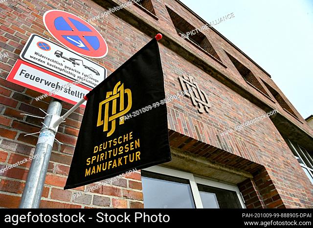 08 October 2020, Berlin: The brick building of DSM Deutsche Spirituosen Manufaktur GmbH, with the showroom of the manufactory in Marzahn
