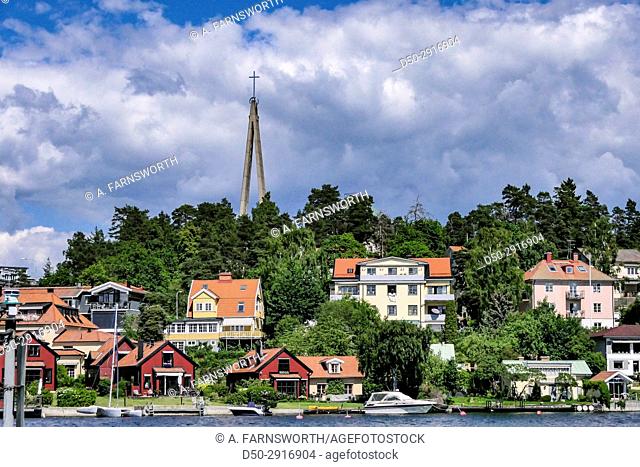 STOCKHOLM, SWEDEN Nockeby neighborhood and Sankta Birgitta Church