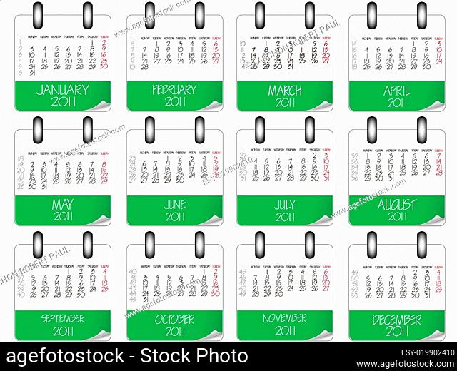 green and white paper calendar 2011