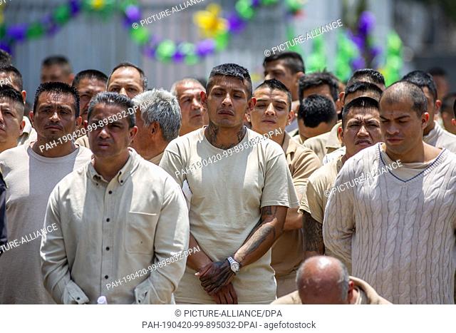 19 April 2019, Mexico, Mexiko-Stadt: Inmates are tracking a Stations of the Cross in the Reclusorio Norte prison on Good Friday