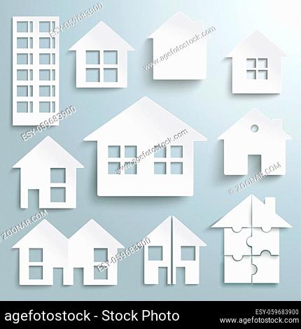 White paper houses set on the gray background. Eps 10 vector file
