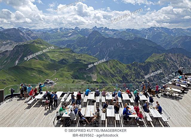 Restaurant with a view of the Allgäu Alps, summit station of the Nebelhornbahn, Nebelhorn, Oberstdorf, Allgäu, Bavaria, Germany