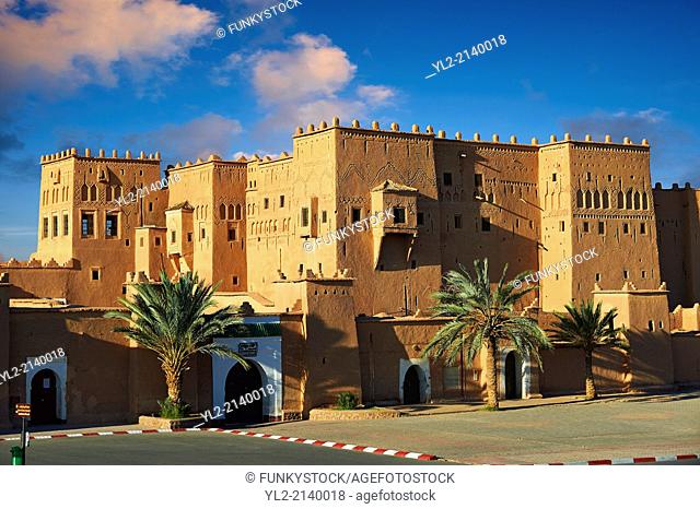 Exterior of the mud brick Kasbah of Taourirt, Ouarzazate, Morocco, built by Pasha Glaoui. A Unesco World Heritage Site