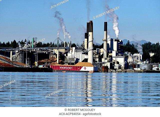 An image of a working pulp mill on the waterfront harbour at Nanaimo Vancouver Island British Columbia Canada